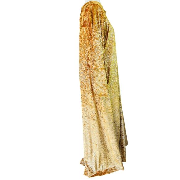 70s Velvet Maxi Mumu Dress David‎ Brown I Magnin Kaftan XS Gold Glam Loungewear - Picture 12 of 16